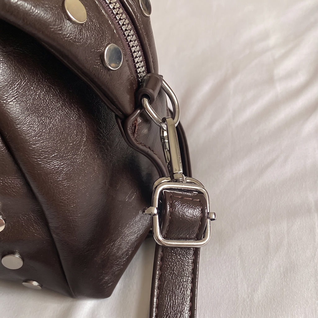 Studded PU Shoulder Bag with Structured Mini Duffle Style