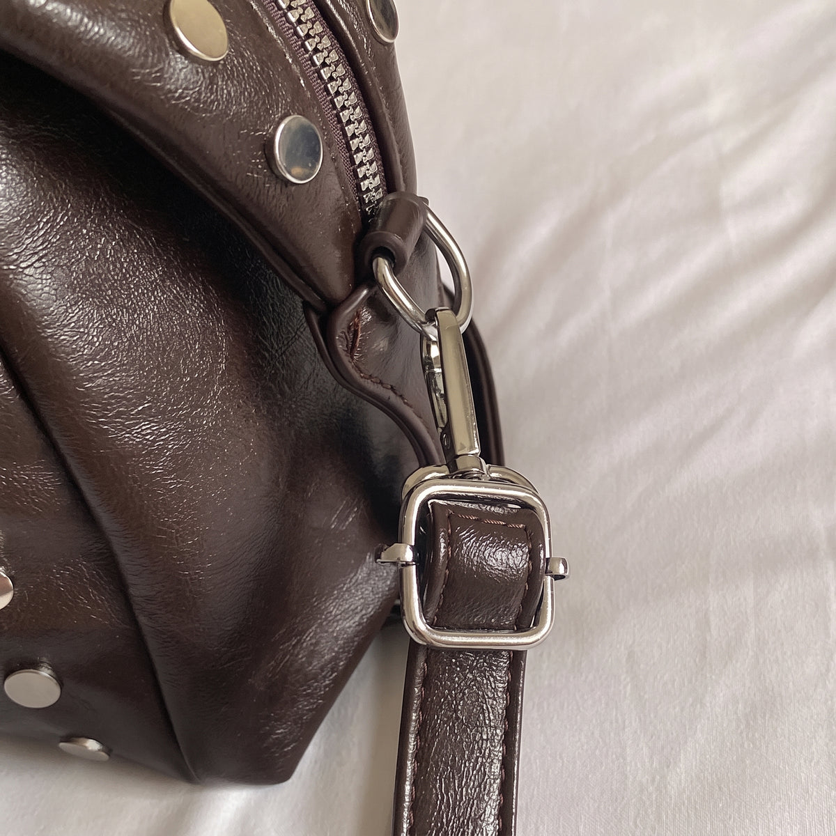 Studded PU Shoulder Bag with Structured Mini Duffle Style