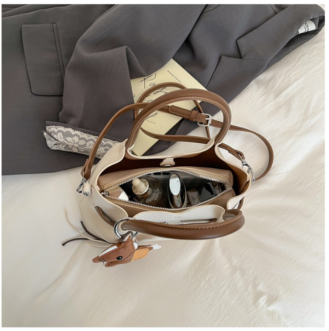 Mini Textured Faux Leather Handbag with Metal Hardware Accent