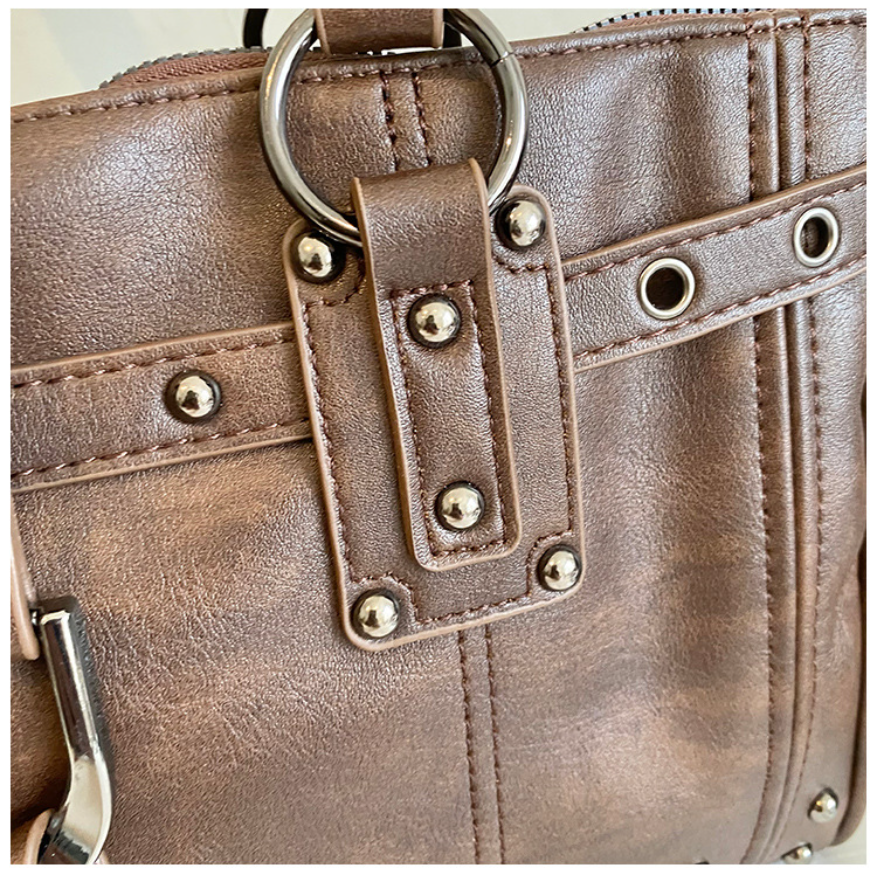 Structured PU Leather Shoulder Tote Bag with Rivet Detail