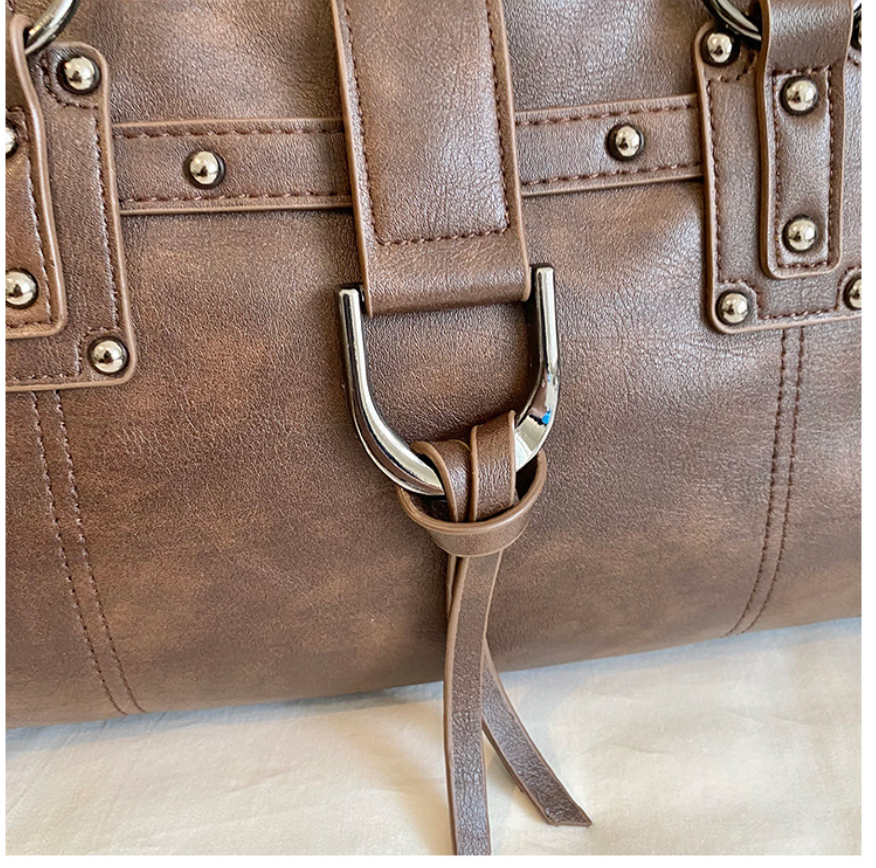 Structured PU Leather Shoulder Tote Bag with Rivet Detail