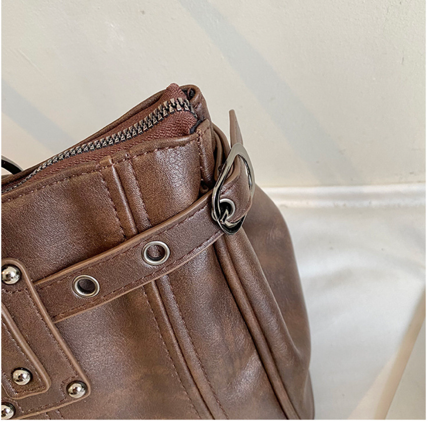 Structured PU Leather Shoulder Tote Bag with Rivet Detail