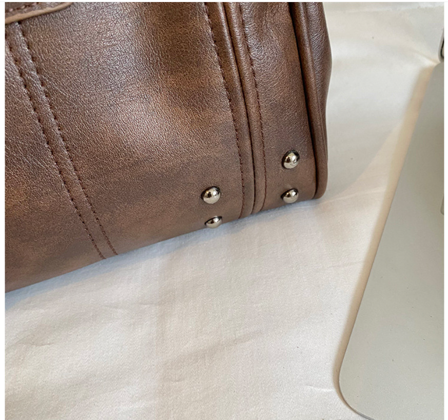 Structured PU Leather Shoulder Tote Bag with Rivet Detail