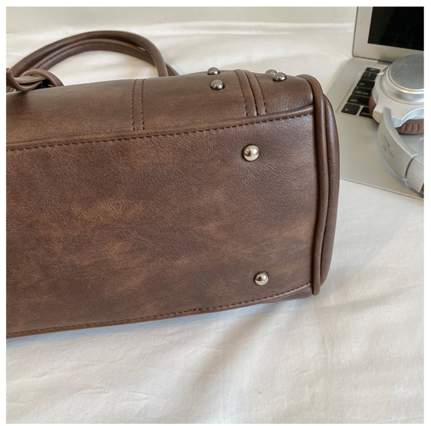 Structured PU Leather Shoulder Tote Bag with Rivet Detail
