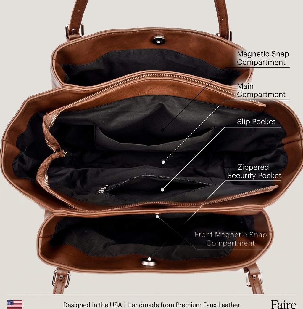Large Capacity PU Leather Tote Bag with Zipper