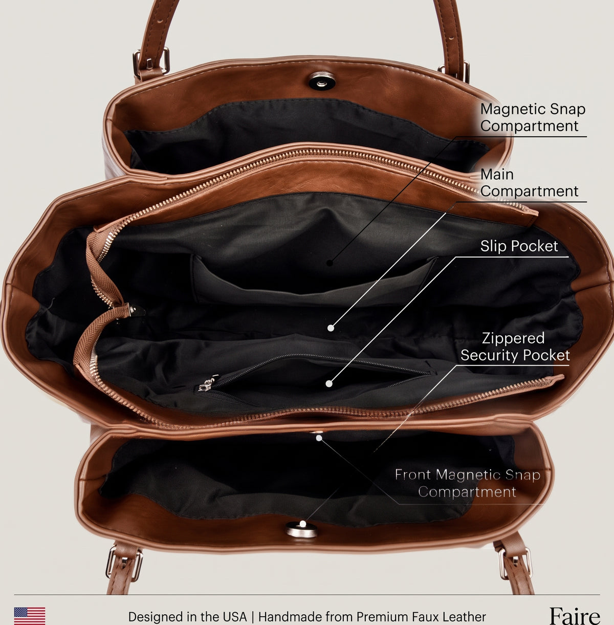 Large Capacity PU Leather Tote Bag with Zipper
