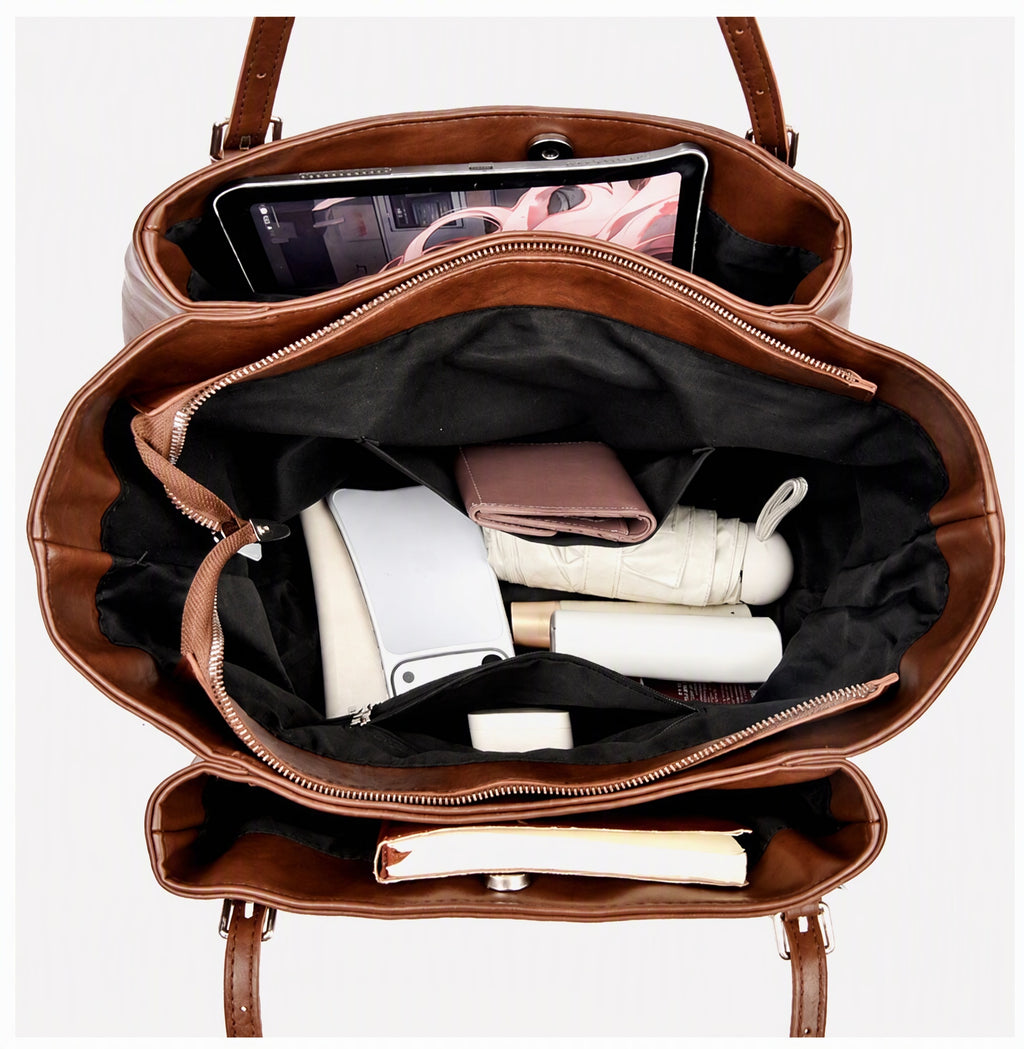 Large Capacity PU Leather Tote Bag with Zipper