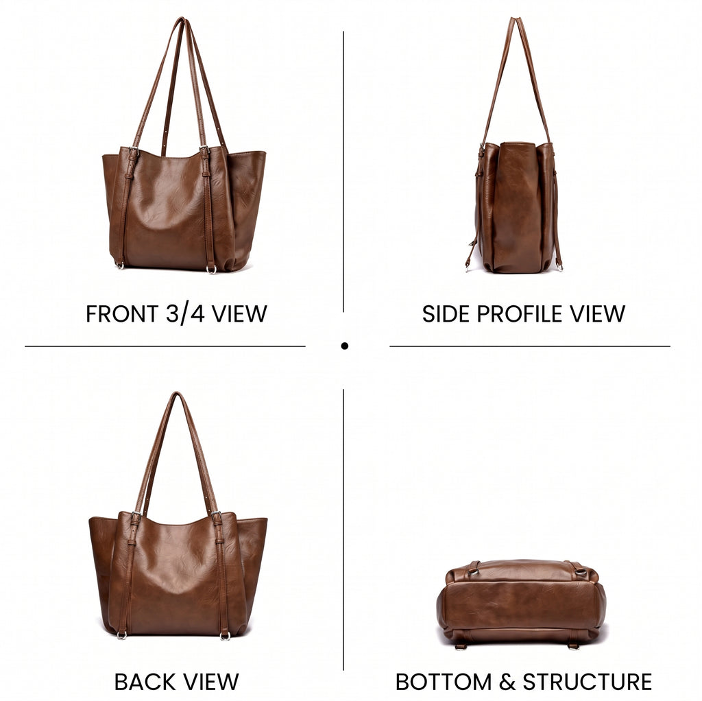Large Capacity PU Leather Tote Bag with Zipper