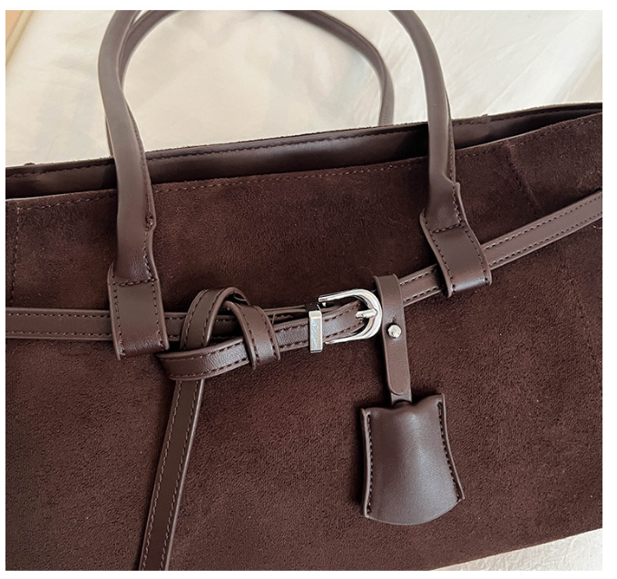 Premium Faux Suede Handbag with Belt Detail