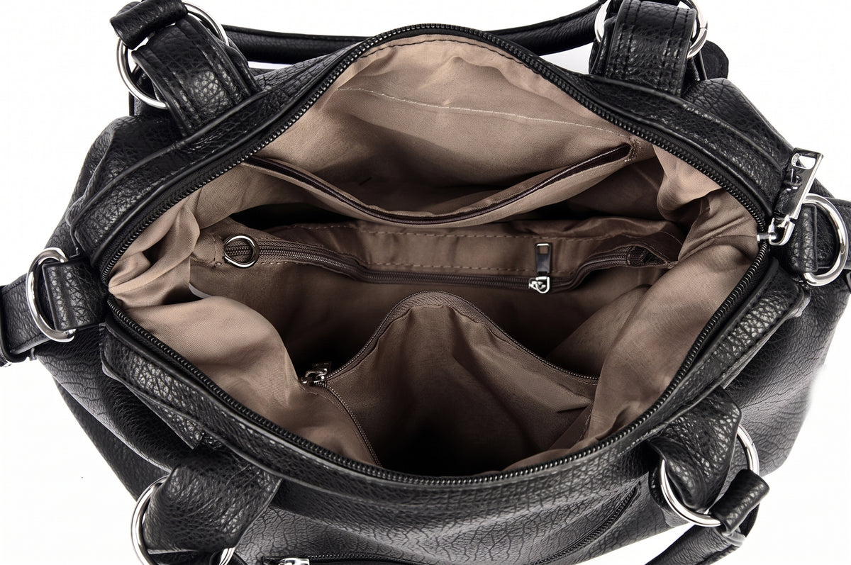 Premium Faux Leather Tote with Elegant Metal Detail