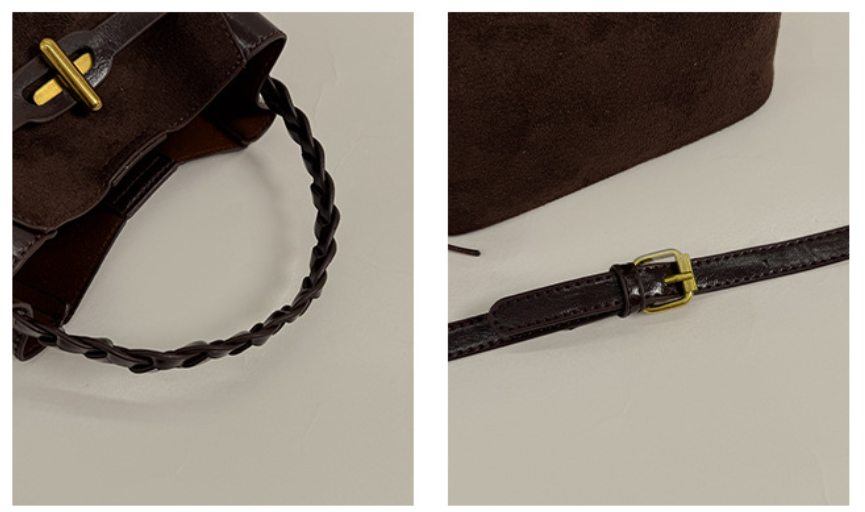 Mini PU Leather Bucket Bag with Twist Lock Detail