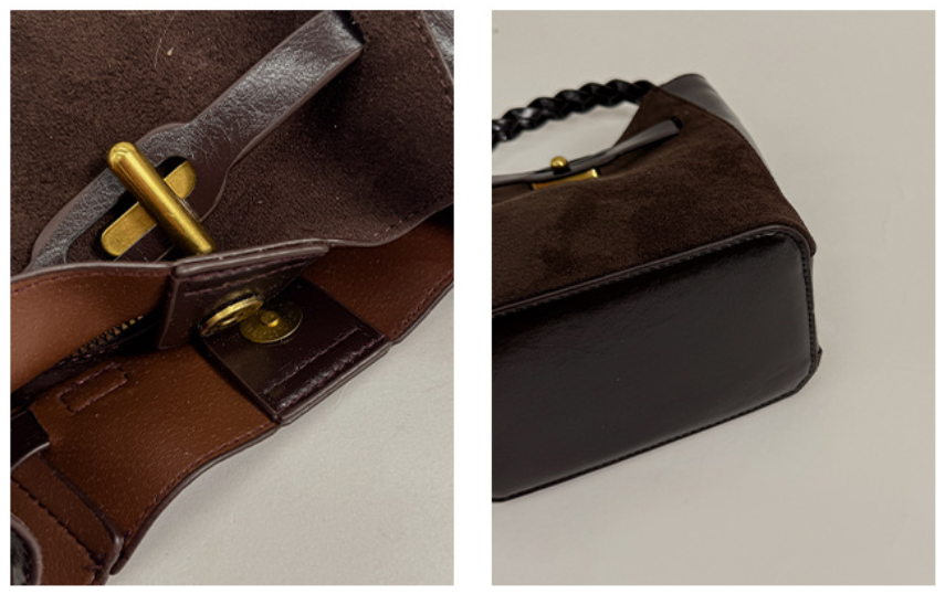 Mini PU Leather Bucket Bag with Twist Lock Detail