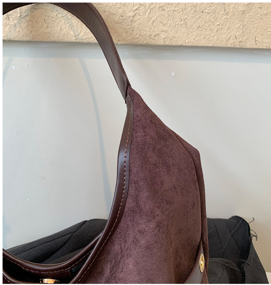 Soft Suede Texture Shoulder Bag with Studded Belt Detail