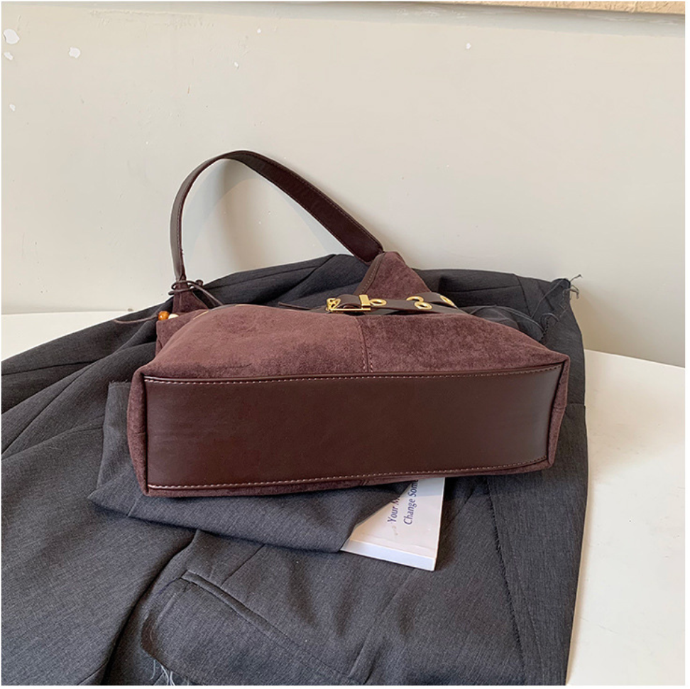 Soft Suede Texture Shoulder Bag with Studded Belt Detail