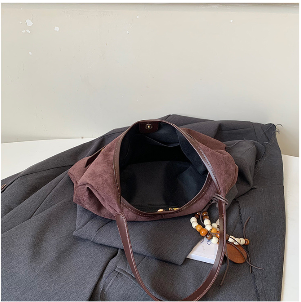 Soft Suede Texture Shoulder Bag with Studded Belt Detail