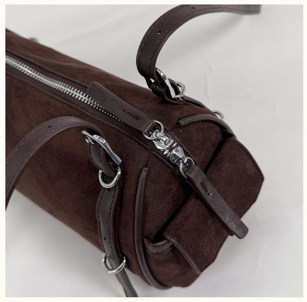 Chic Suede Baguette Shoulder Bag with Double Zipper