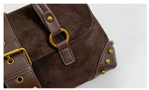 Chic Studded Suede Shoudler Bag with Buckle Detail
