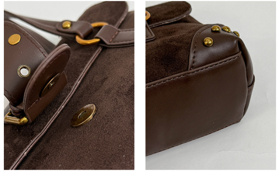 Chic Studded Suede Shoudler Bag with Buckle Detail