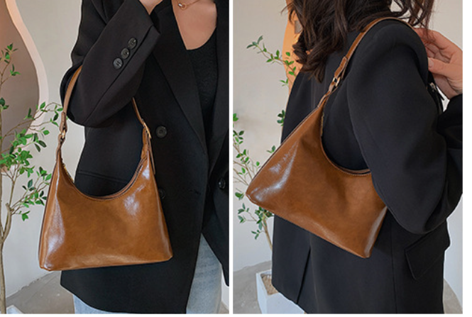 Minimalist PU Shoulder Bag with Modern Hobo Silhouette