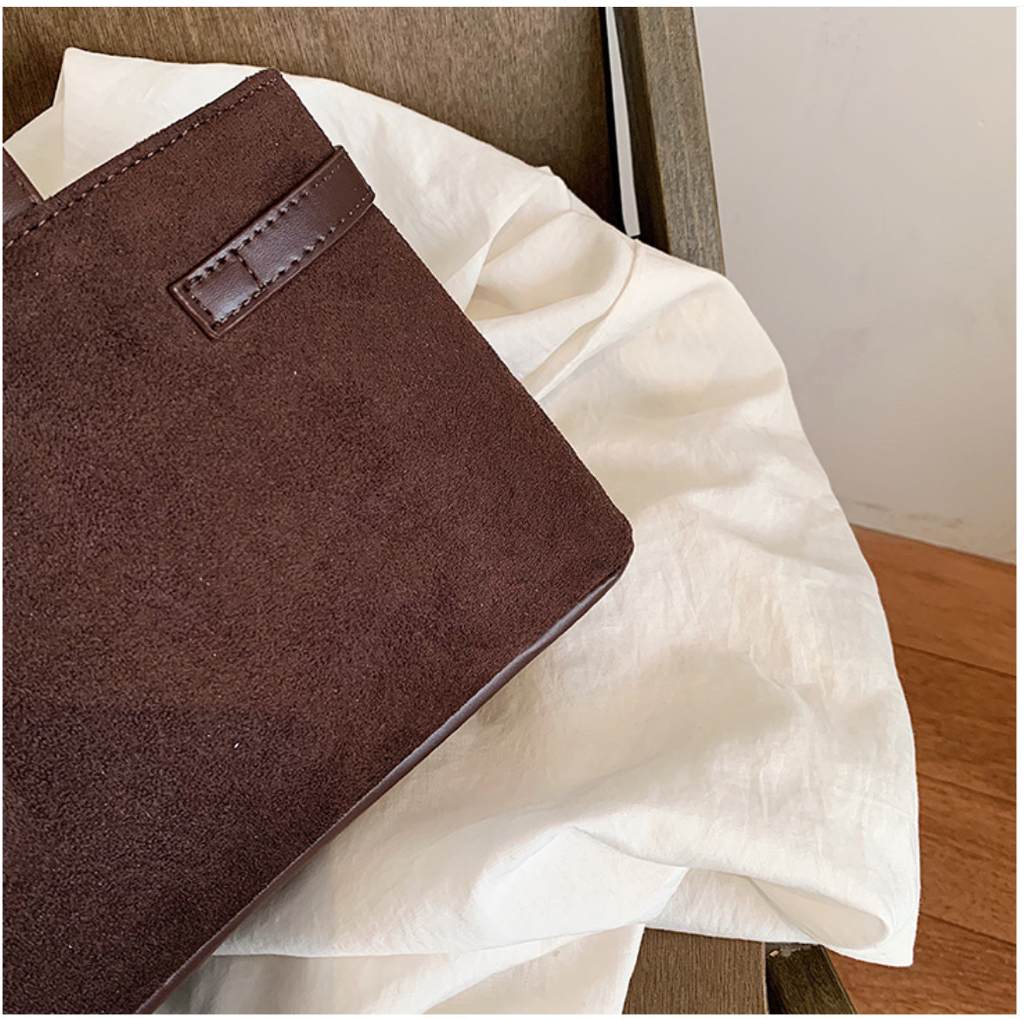 Elegant Suede Shoulder Bag with Buckle Detail