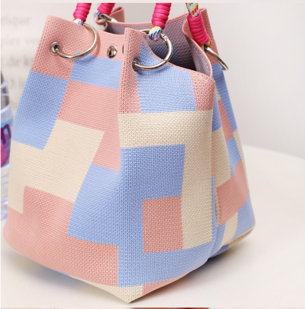 Christmas Knitted Mini Bucket Bag with Rope Handles