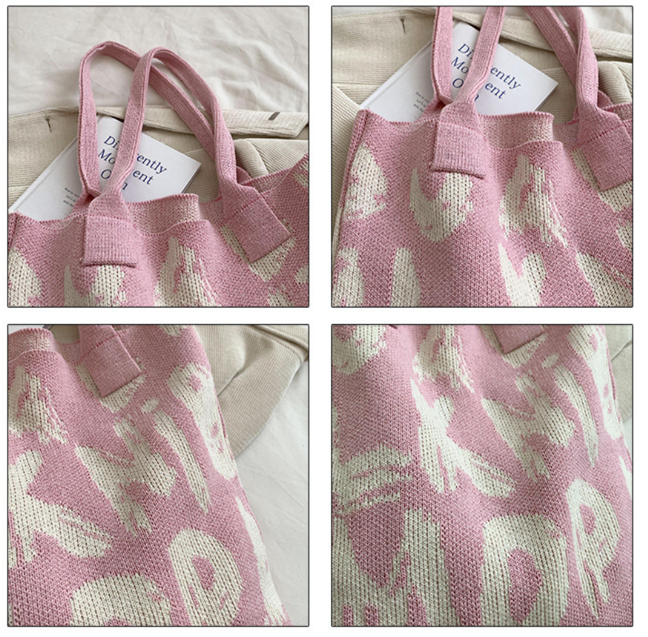 Graphic Letter Knit Tote with Reinforced Straps