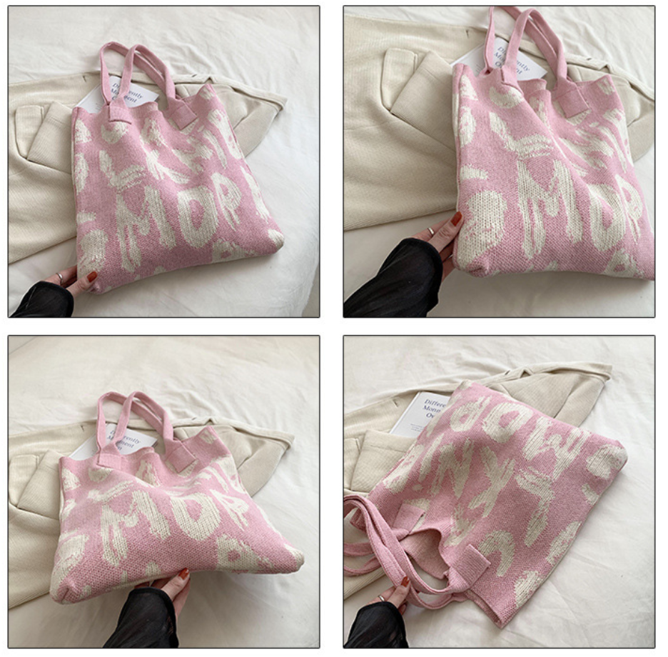 Graphic Letter Knit Tote with Reinforced Straps
