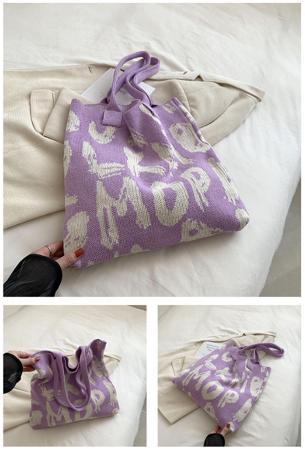 Graphic Letter Knit Tote with Reinforced Straps