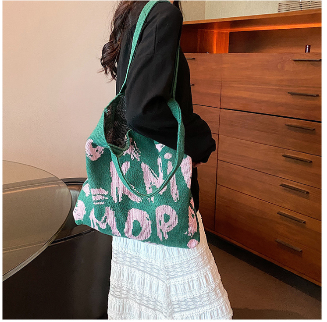 Graphic Letter Knit Tote with Reinforced Straps