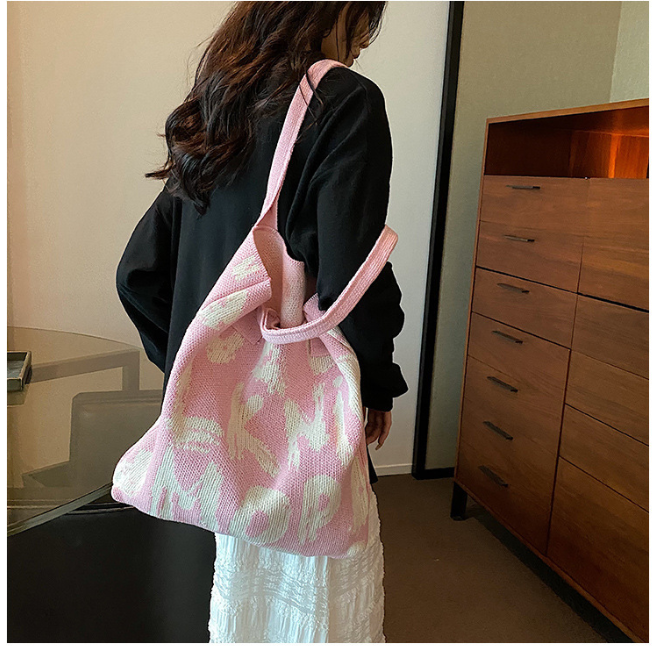 Graphic Letter Knit Tote with Reinforced Straps