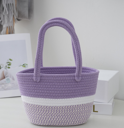 Color Block Crochet Bucket Tote Bag with Double Handles