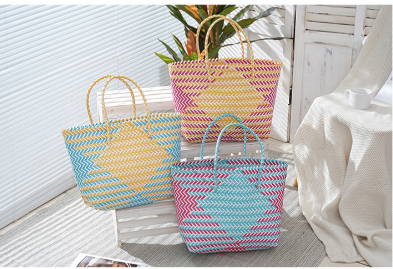 Woven Chevron Pattern Large Beach Tote Bag
