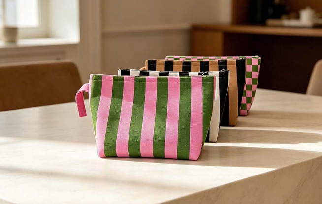 Retro Striped Wristlet Clutch Bag