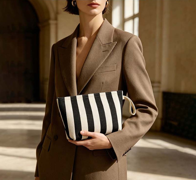 Retro Striped Wristlet Clutch Bag