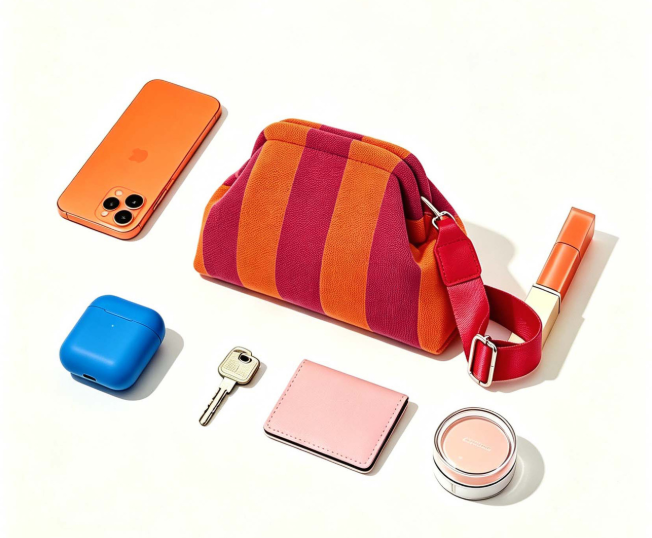 Striped Kiss Lock Adjustable Shoulder Strap Crossbody Bag
