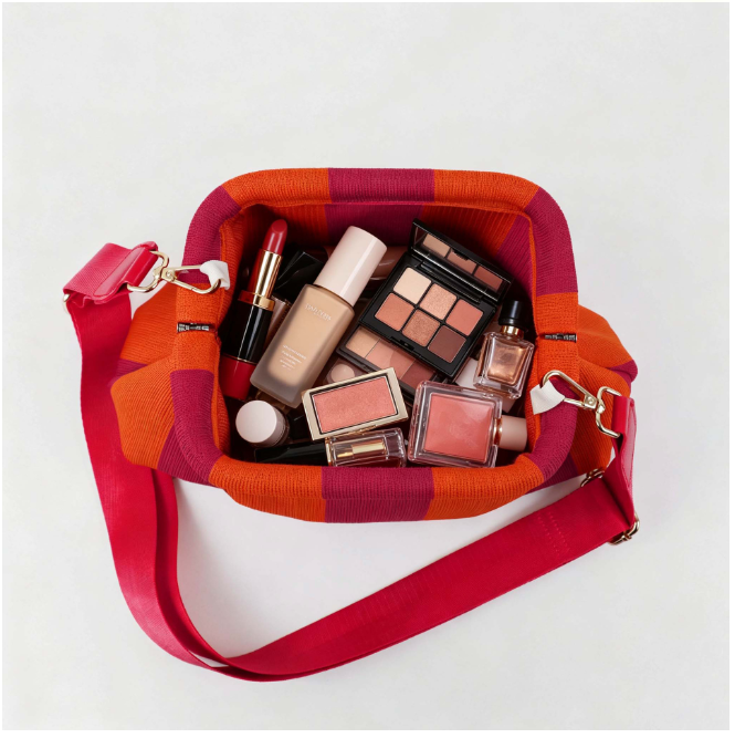 Striped Kiss Lock Adjustable Shoulder Strap Crossbody Bag