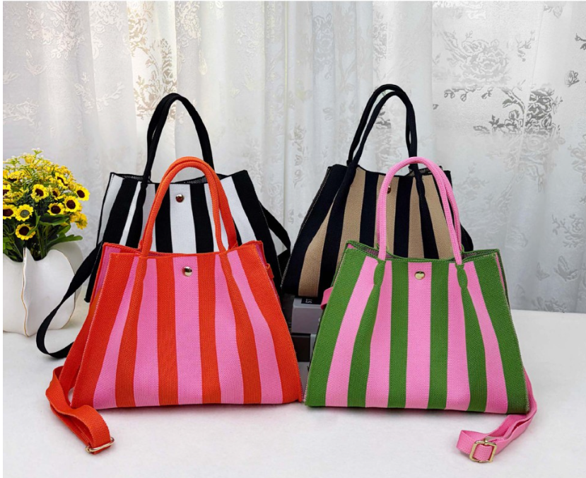 Casual Striped Adjustable Shoulder Strap Tote Bag