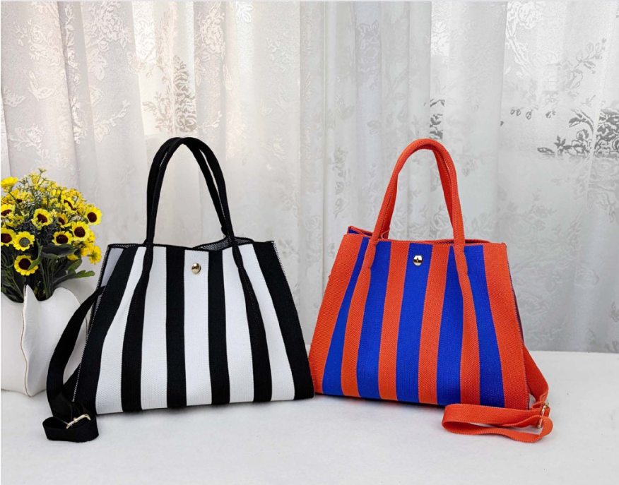 Casual Striped Adjustable Shoulder Strap Tote Bag
