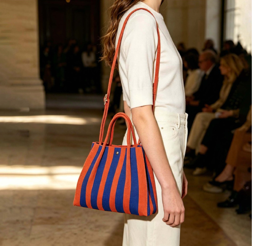Casual Striped Adjustable Shoulder Strap Tote Bag