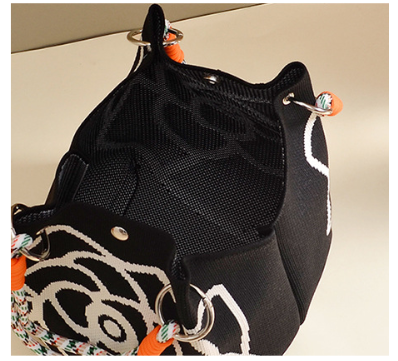 Elegant Floral Print Braided Handle Mini Bucket Handbag