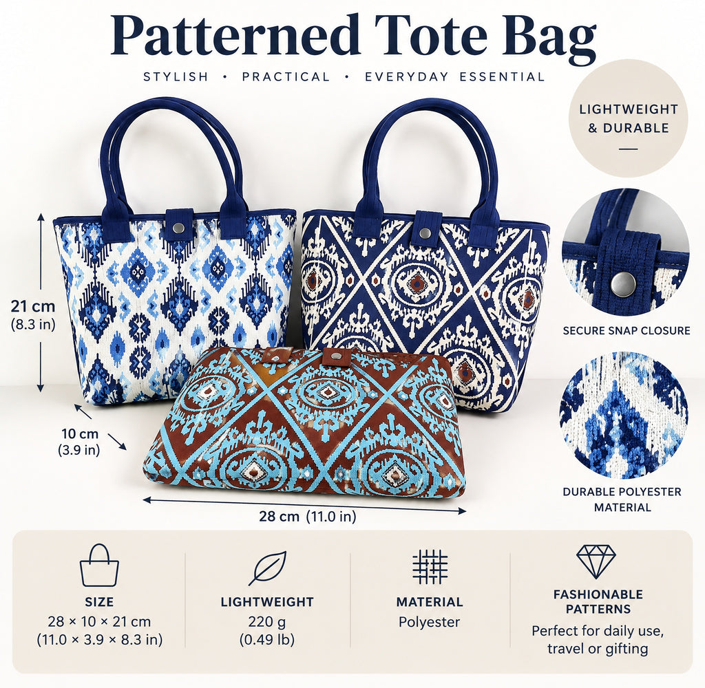 Boho Geometric Pattern Snap Closure Knit Tote Bag