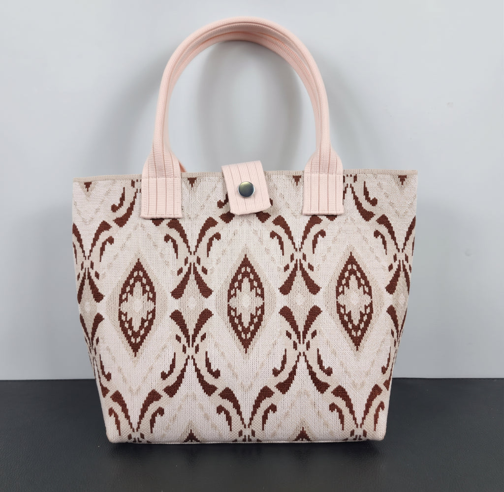 Boho Geometric Pattern Snap Closure Knit Tote Bag