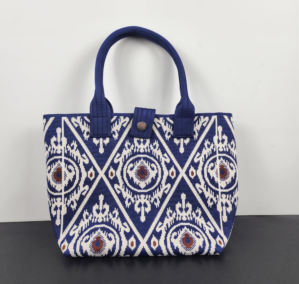 Boho Geometric Pattern Snap Closure Knit Tote Bag