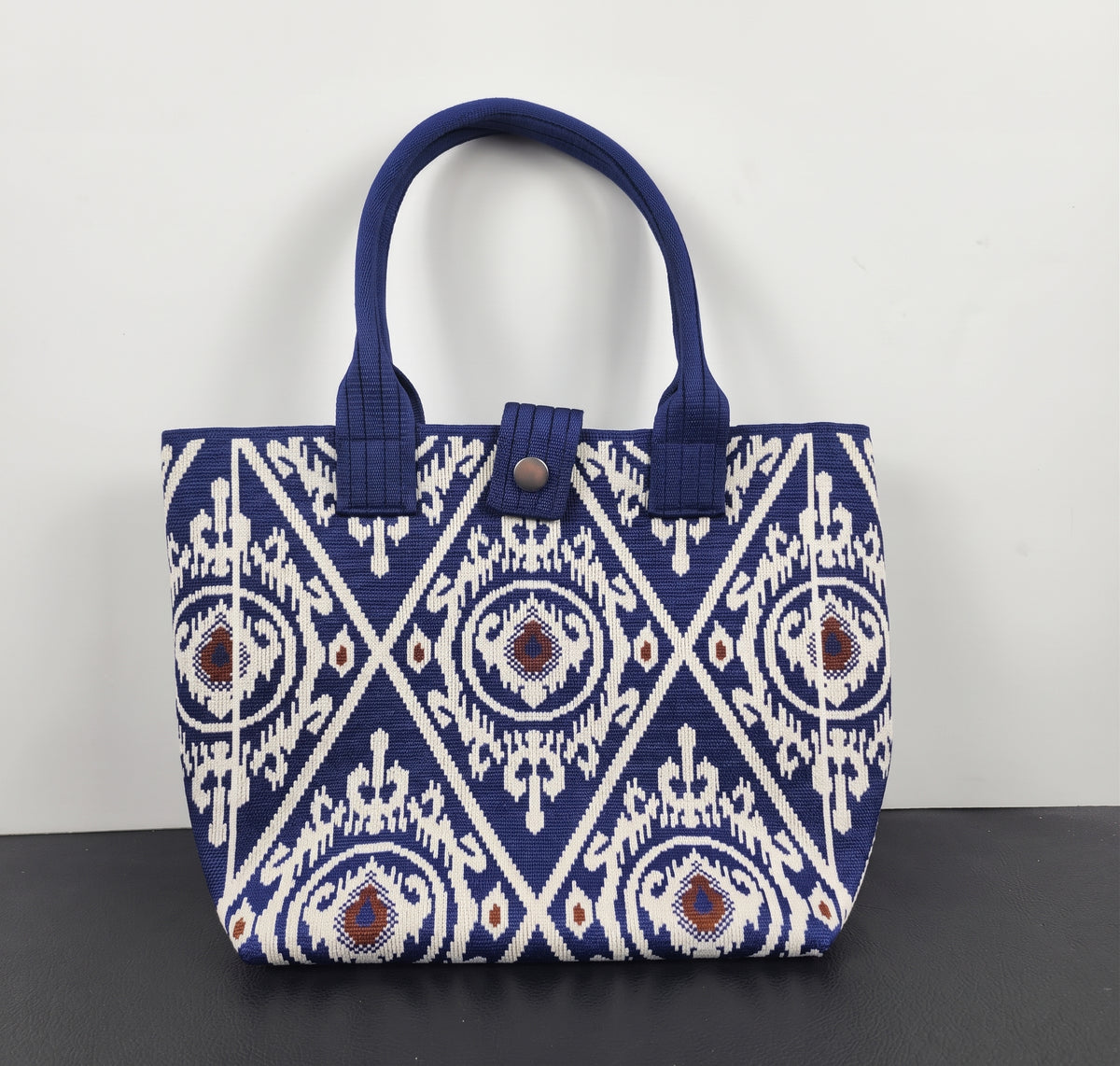 Boho Geometric Pattern Snap Closure Knit Tote Bag
