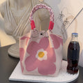 Valentine's Day Floral Braided Handle Knit Bucket Handbag