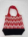 Geometric Print Wide Shoulder Straps Textured Knit Tote Bag