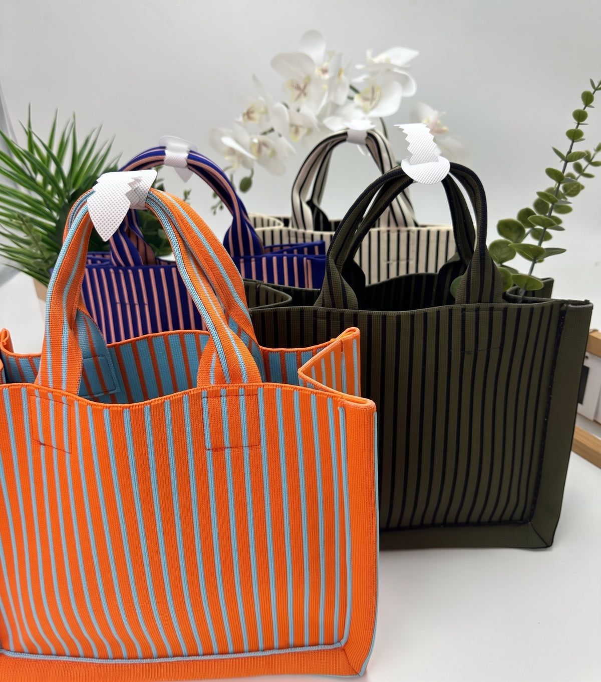 Textured Vertical Stripe Structured Tote