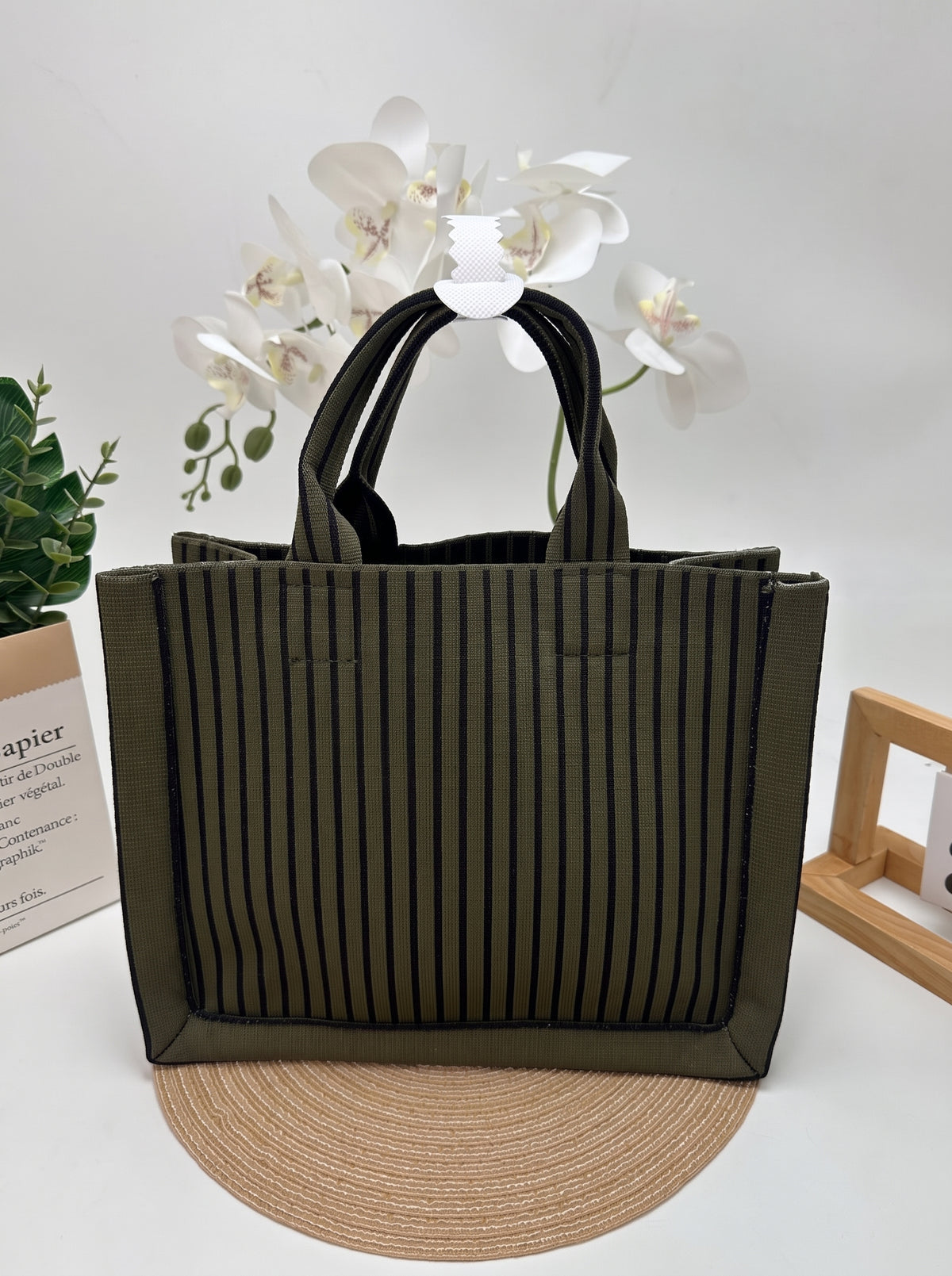 Textured Vertical Stripe Structured Tote