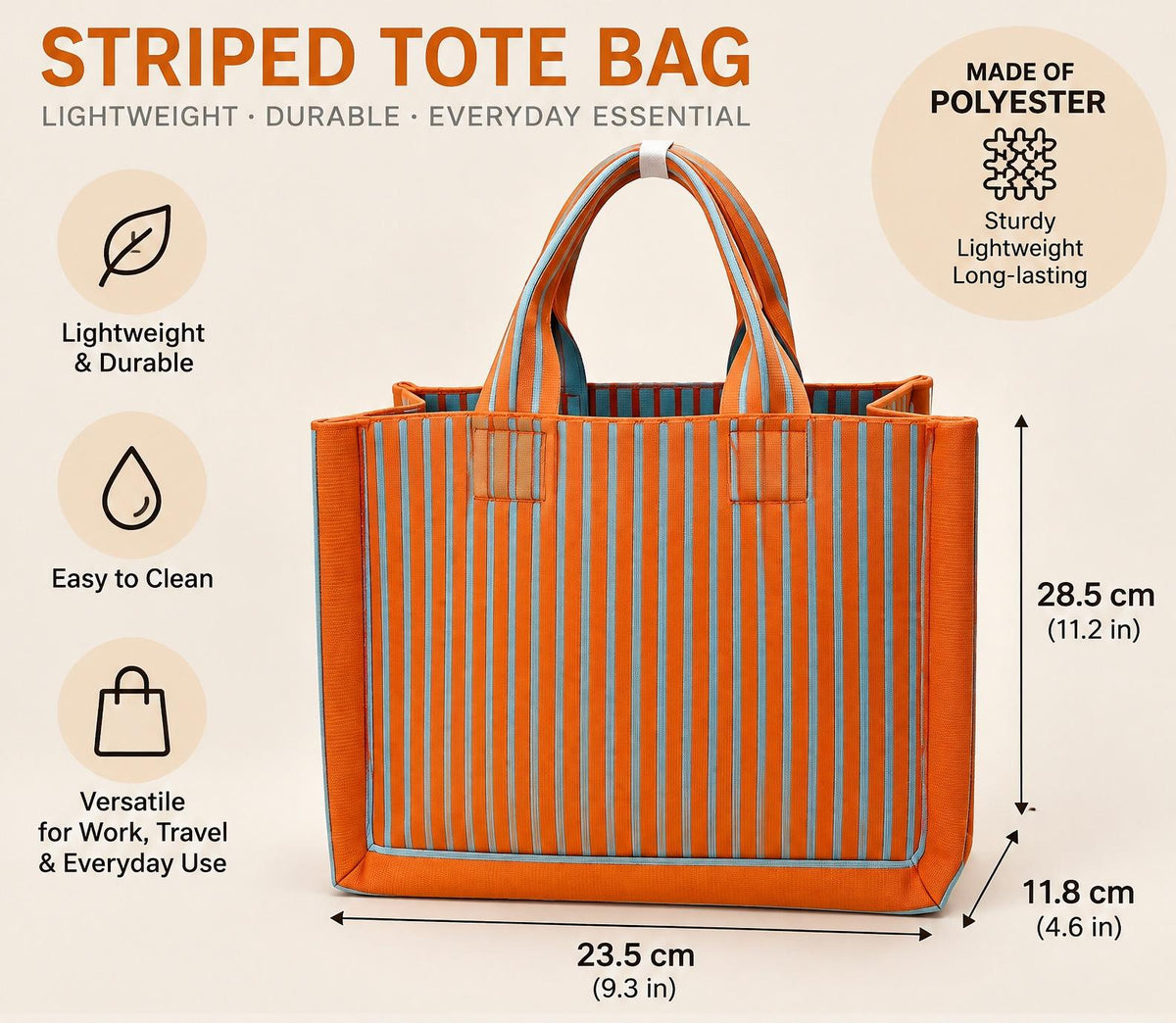 Textured Vertical Stripe Structured Tote