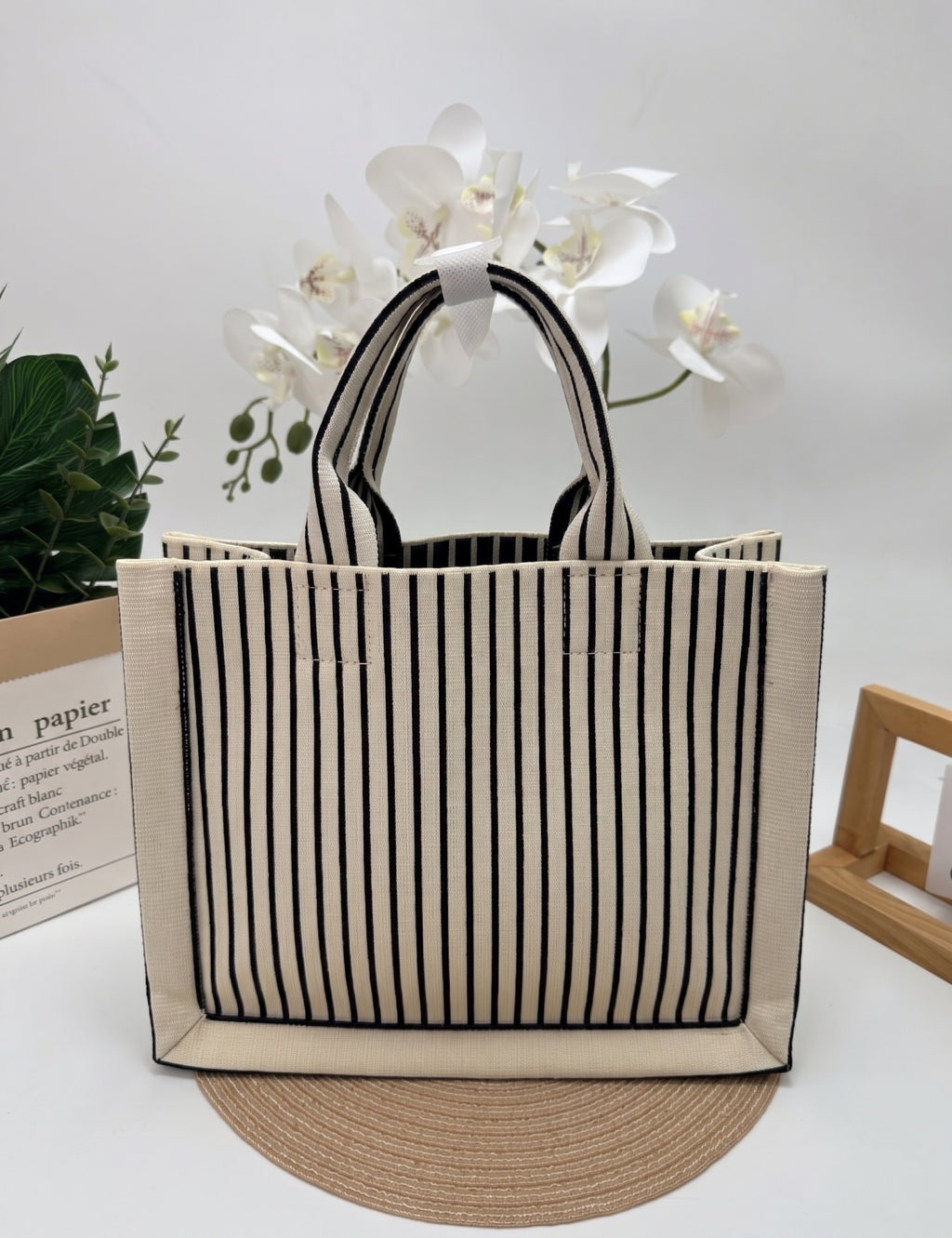 Textured Vertical Stripe Structured Tote
